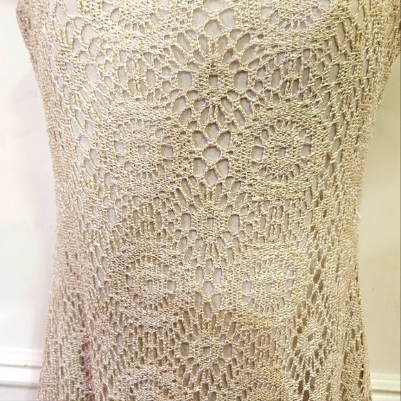 JS Collections Cream w/Gold Fleck Sparkle Sleeveless Crochet Maxi Dress,Size 8 - Picture 11 of 16